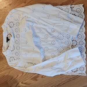 EUC J. Crew White Eyelet Floral Blouse - Size 10